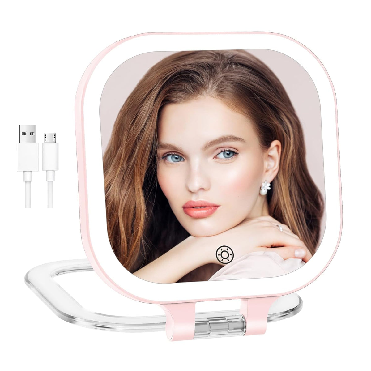 Compact Travel Makeup Mirror with Lights, 1X/30X Double-Sided Magnifying Mirror, 3 Color LED