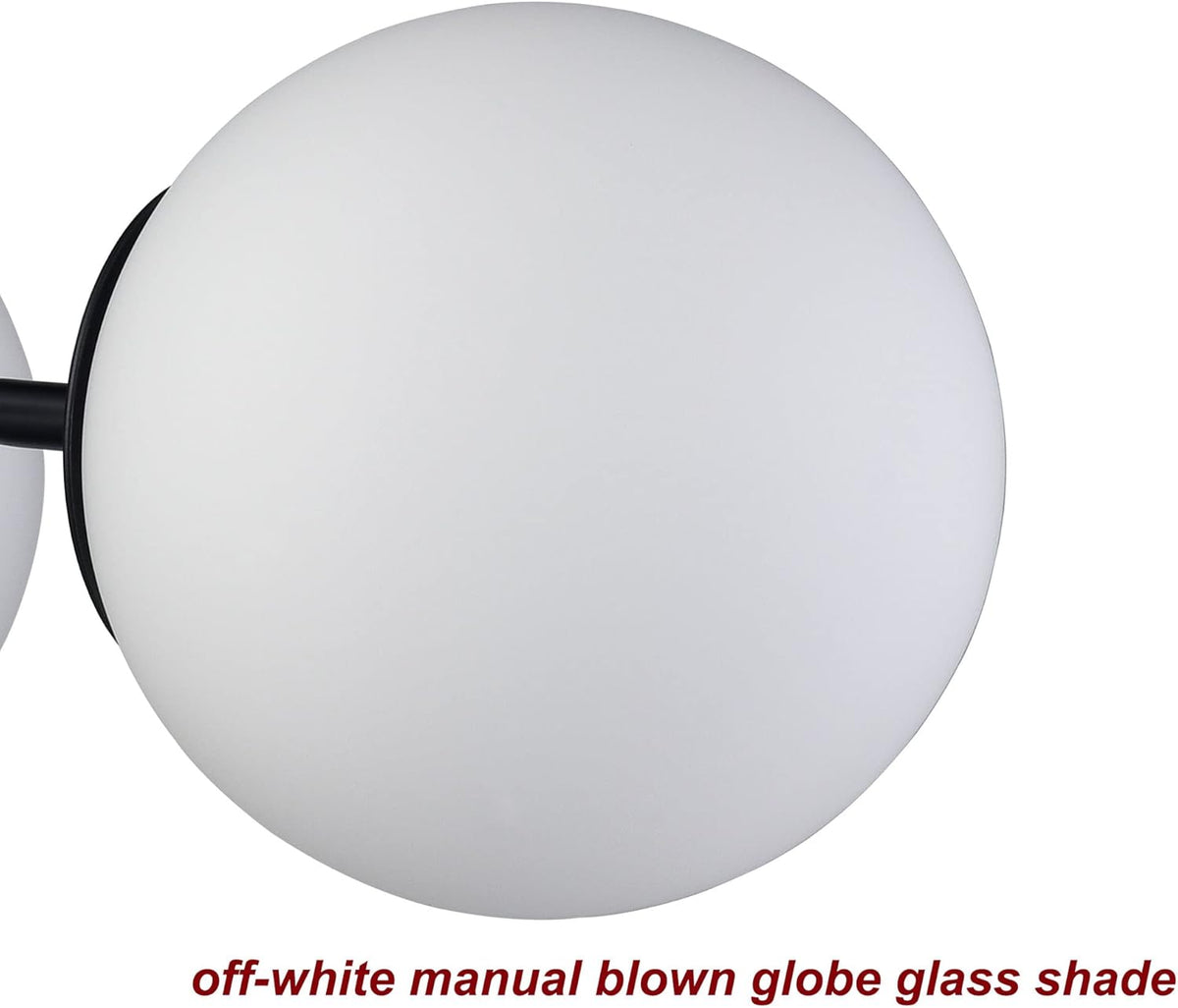 3-Light Modern Black Metal Semi Flush Mount Ceiling Light with White Globe Glass Shade Ceiling