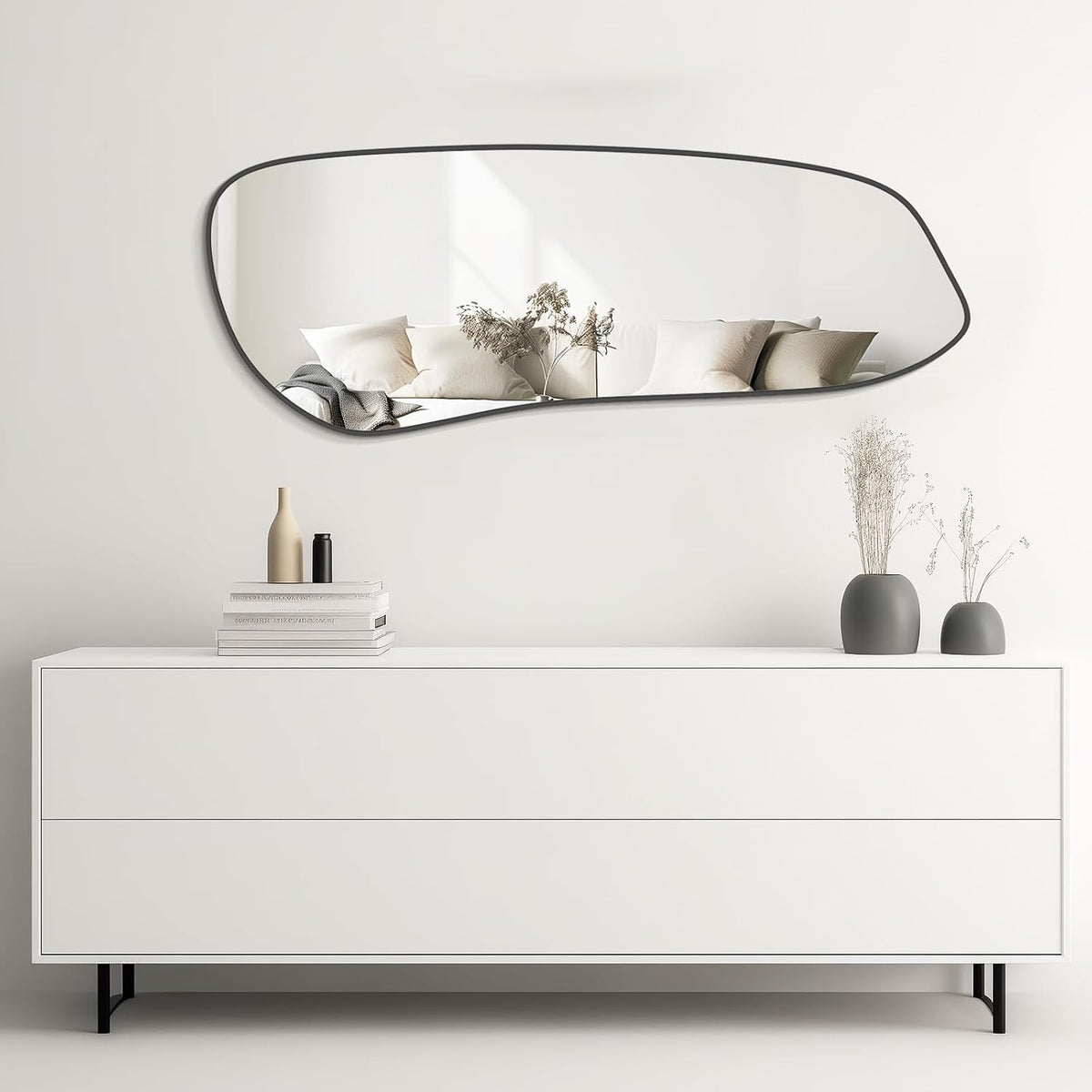 WallBeyond Irregular Wall Mirror, Asymmetrical Mirror Wall Mounted with Black Framed for Living