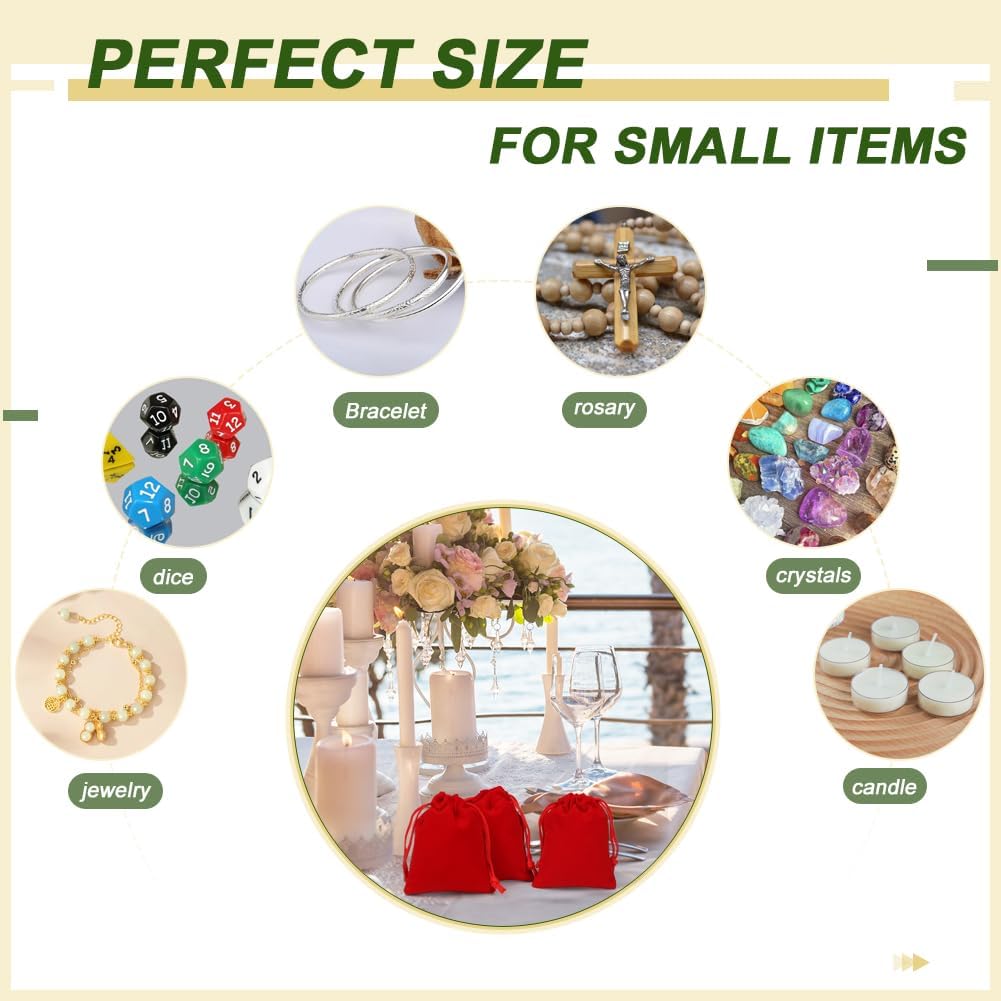 Shintop 50pcs Little velvet bags, 3x4inch Red Drawstring Gift Bags Small Jewelry pouches Coin Purse