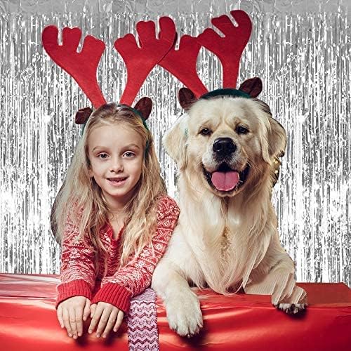 3Pcs Silver Metallic Tinsel Foil Fringe Curtains,3.2ft*8ft Silver Photo Booth Backdrop Streamer