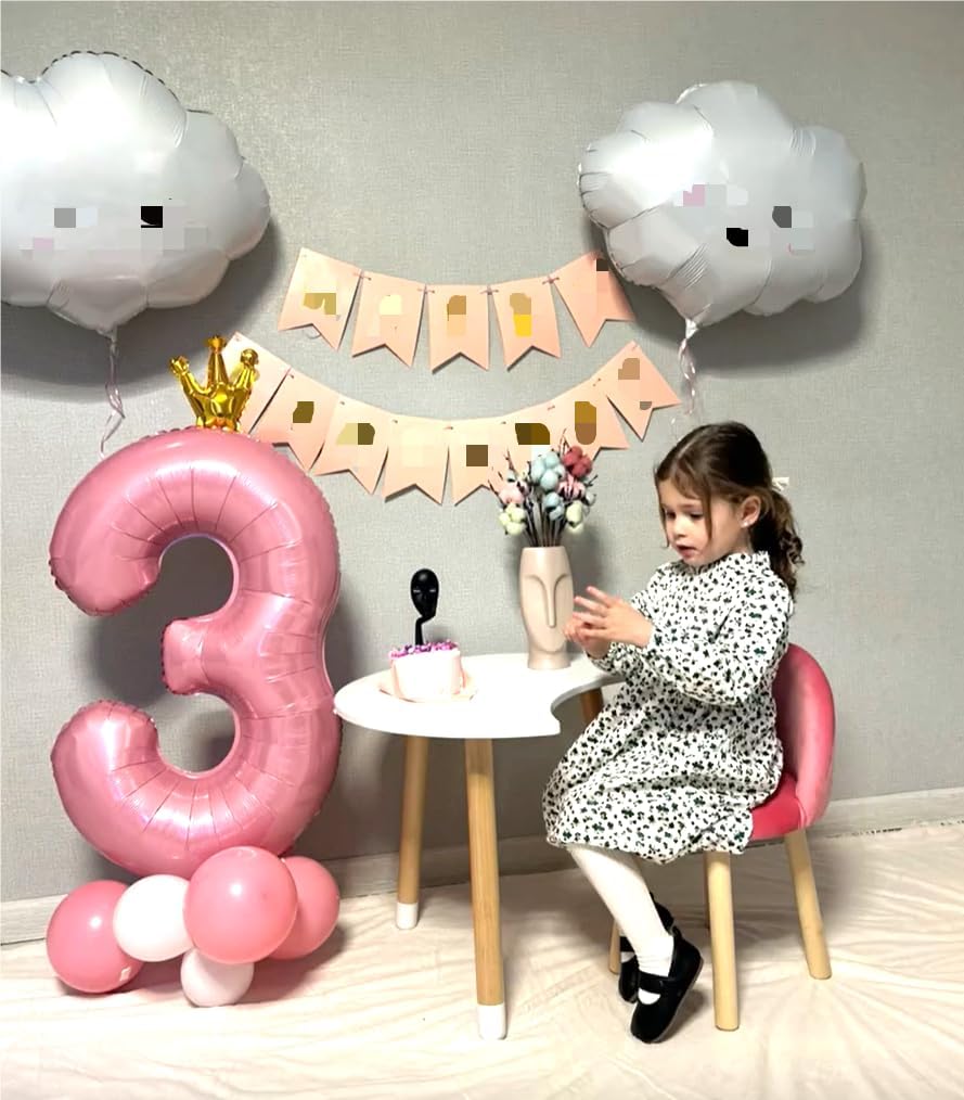 Large 40 Inch Pink Crown 3 Number Balloon, 3 13 23 30 33 36 38 Pink Crown Birthday Party