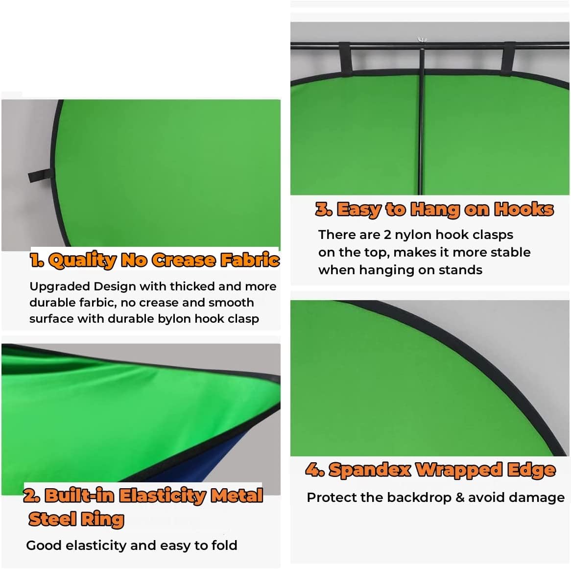 Blue Green Screen Backdrop Double Sided Collapsible Greenscreen Backdrop with Carrying Bag,Portable