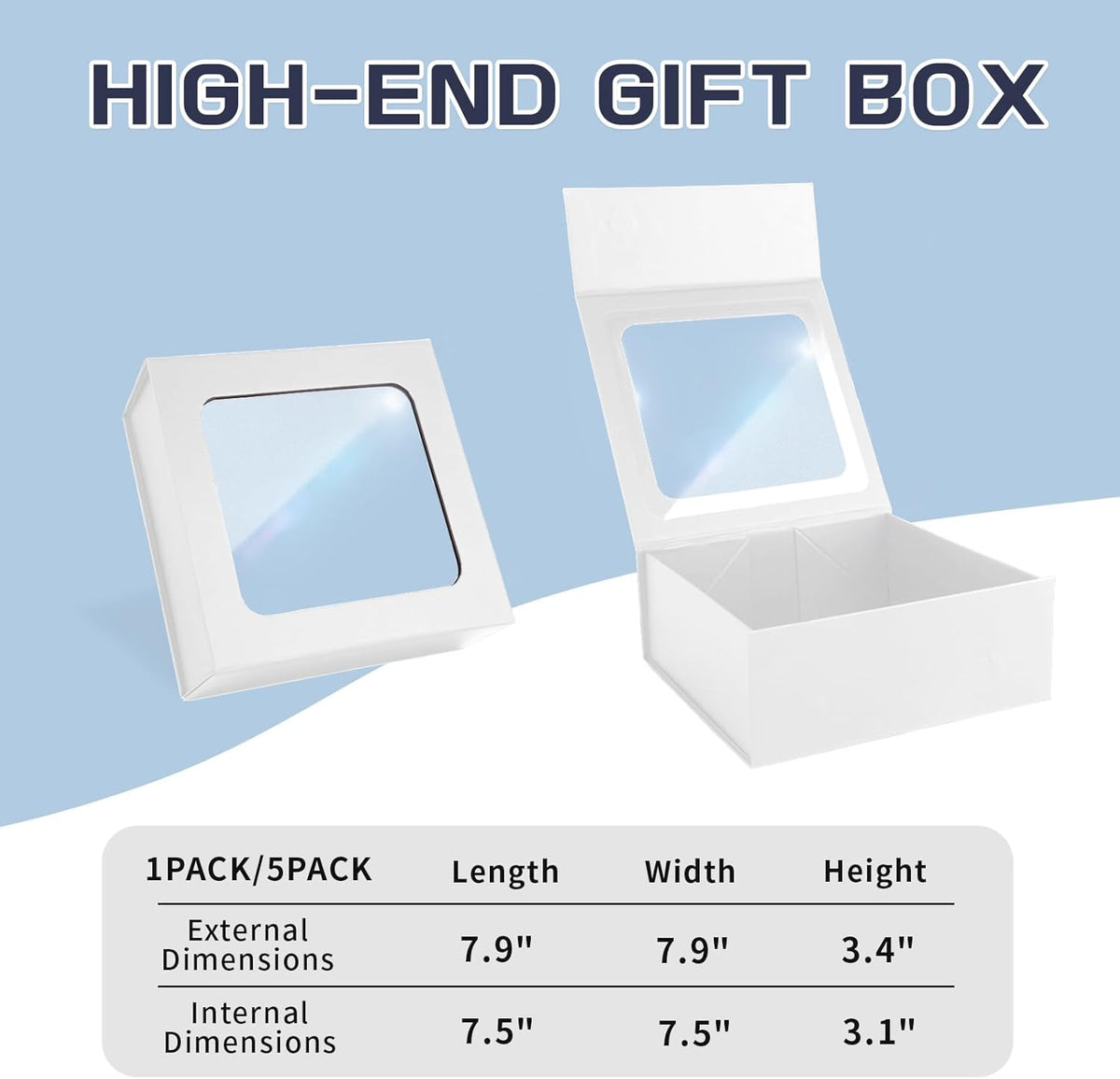 White Gift Boxes with Window,7.5"x7.5"x3.1" Bridesmaid Boxe for Gift Giving,Birthday Gift Box with