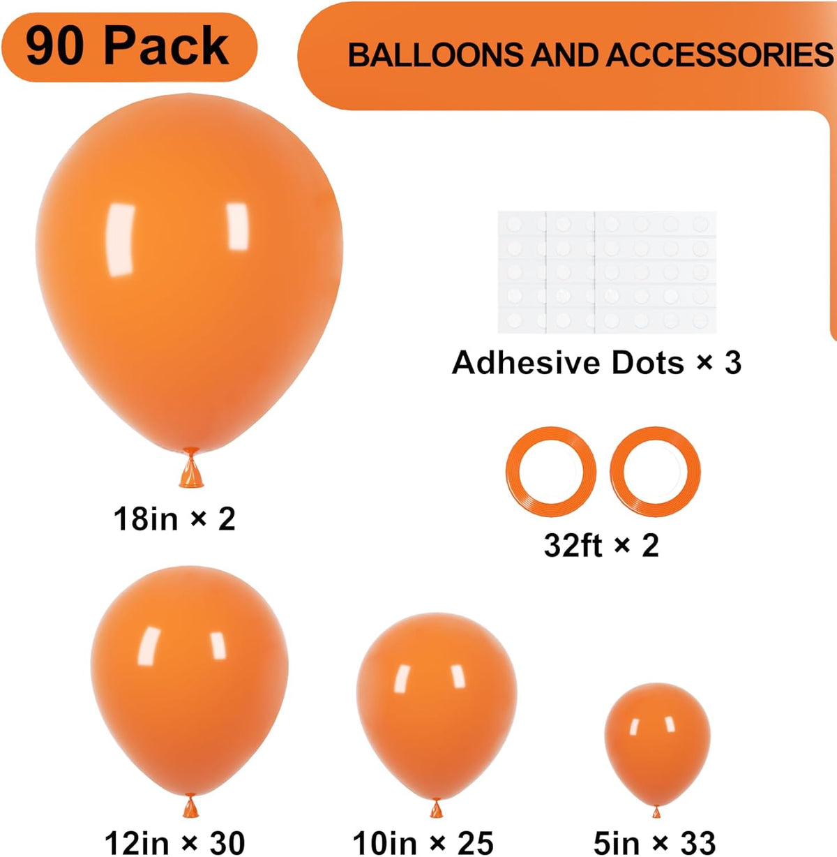 90pack Orange Balloons Different Size 18/12/10/5 Inch Burnt Orange Balloon Garland Arch Kit for
