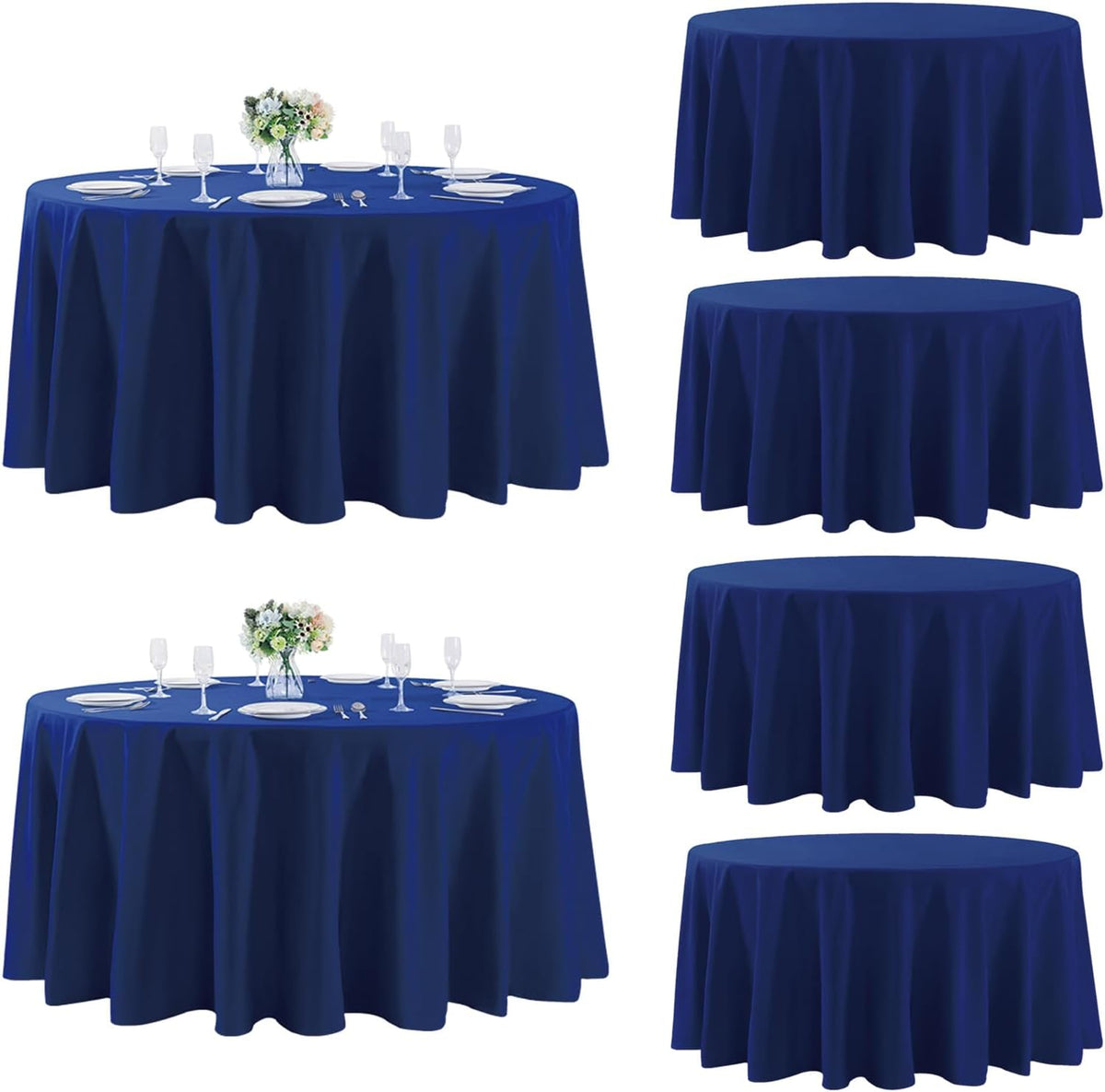 Fokitut 6 Pack Round Tablecloth, 132 Inch, Stain Resistant and Wrinkle Polyester Table Cloth