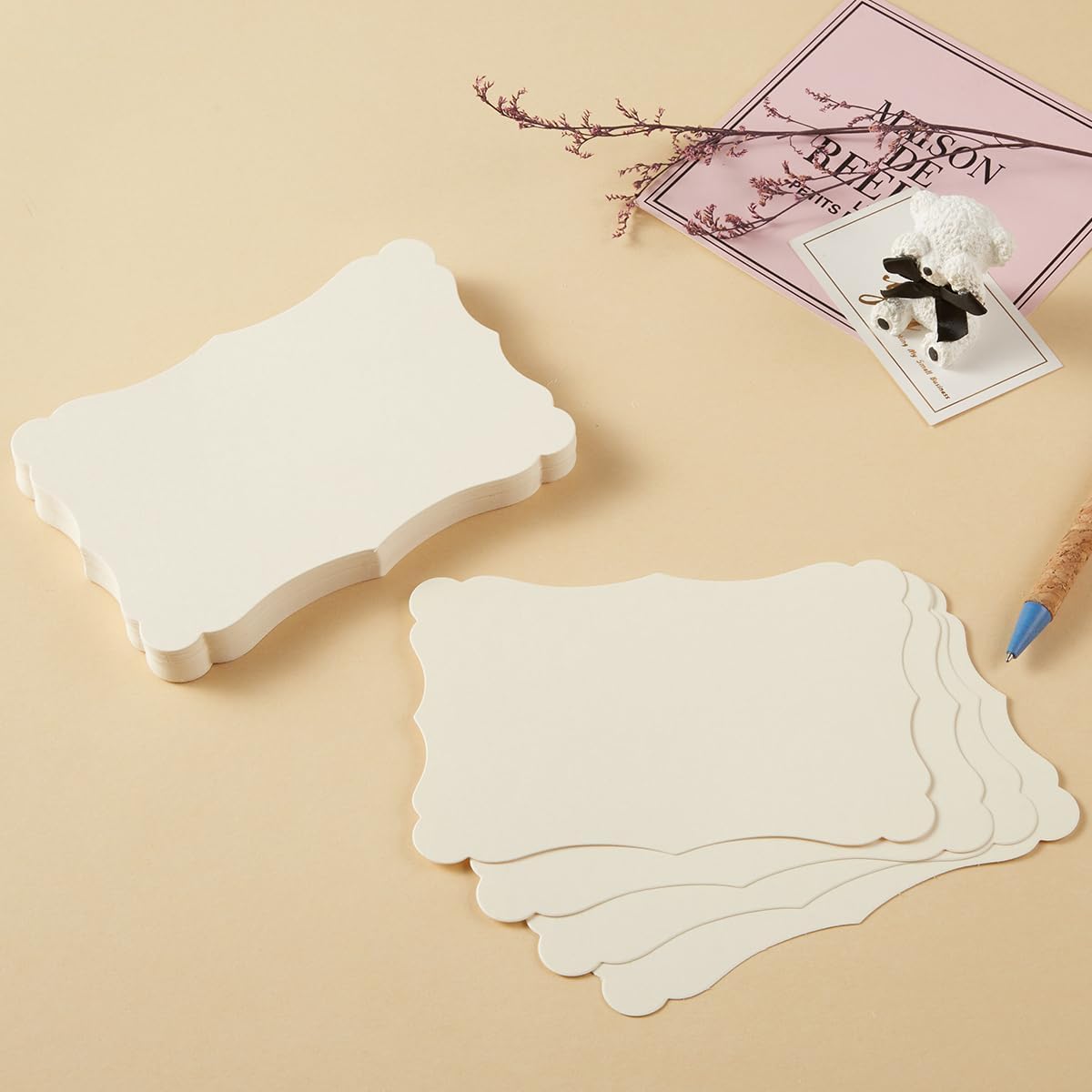 50 Pack Blank Kraft Cards Cardstock Thick Paper Brown Greeting Cards for DIY Gift Card Menus, Baby