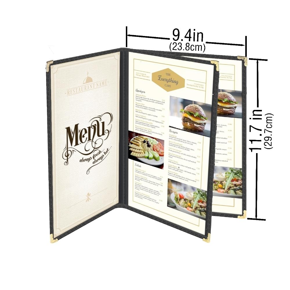 Goodsmart Restaurant Menu Covers - 25 Pack Black 8.5" x 11", 3-Page/6-View, Side-Loading Vinyl Menu