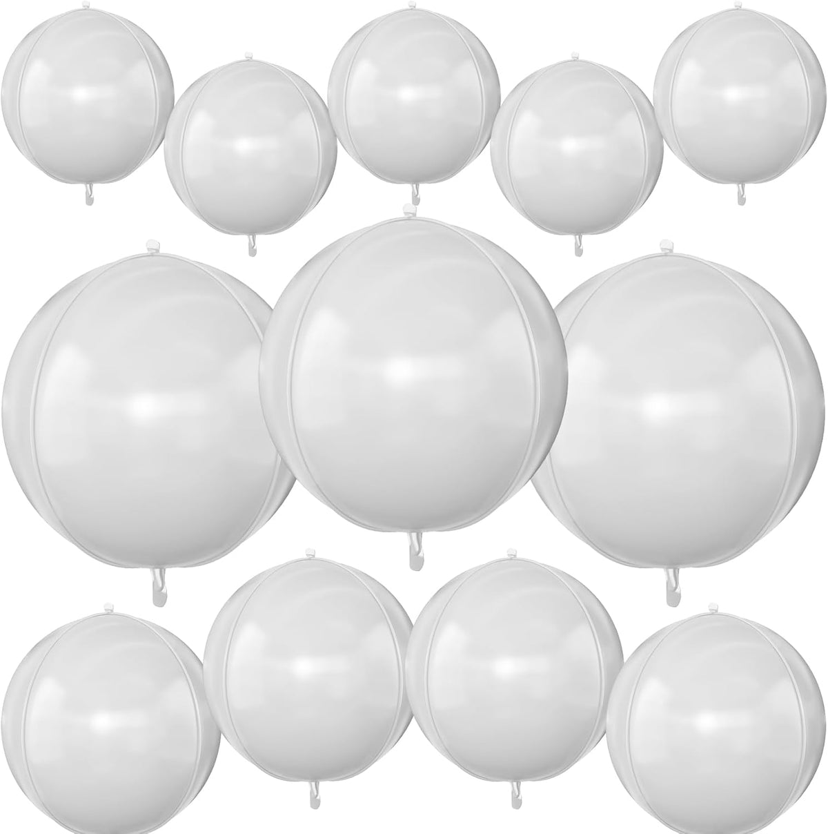 12Pcs Matte White Round Foil Balloons, 22" 15" 10" 4D Helium Ball Balloon, White Foil Balloon for
