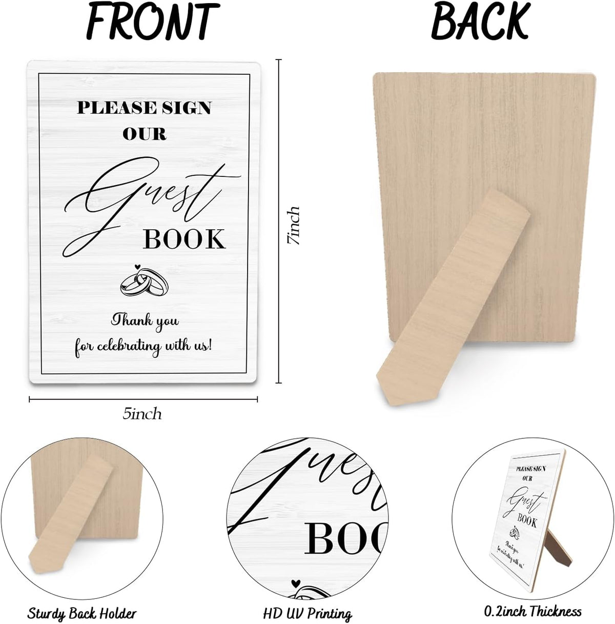 Wedding Guestbook Sign, Guestbook Wooden Sign Stand 5x7inch, Please Sign Our Guest Book Wedding
