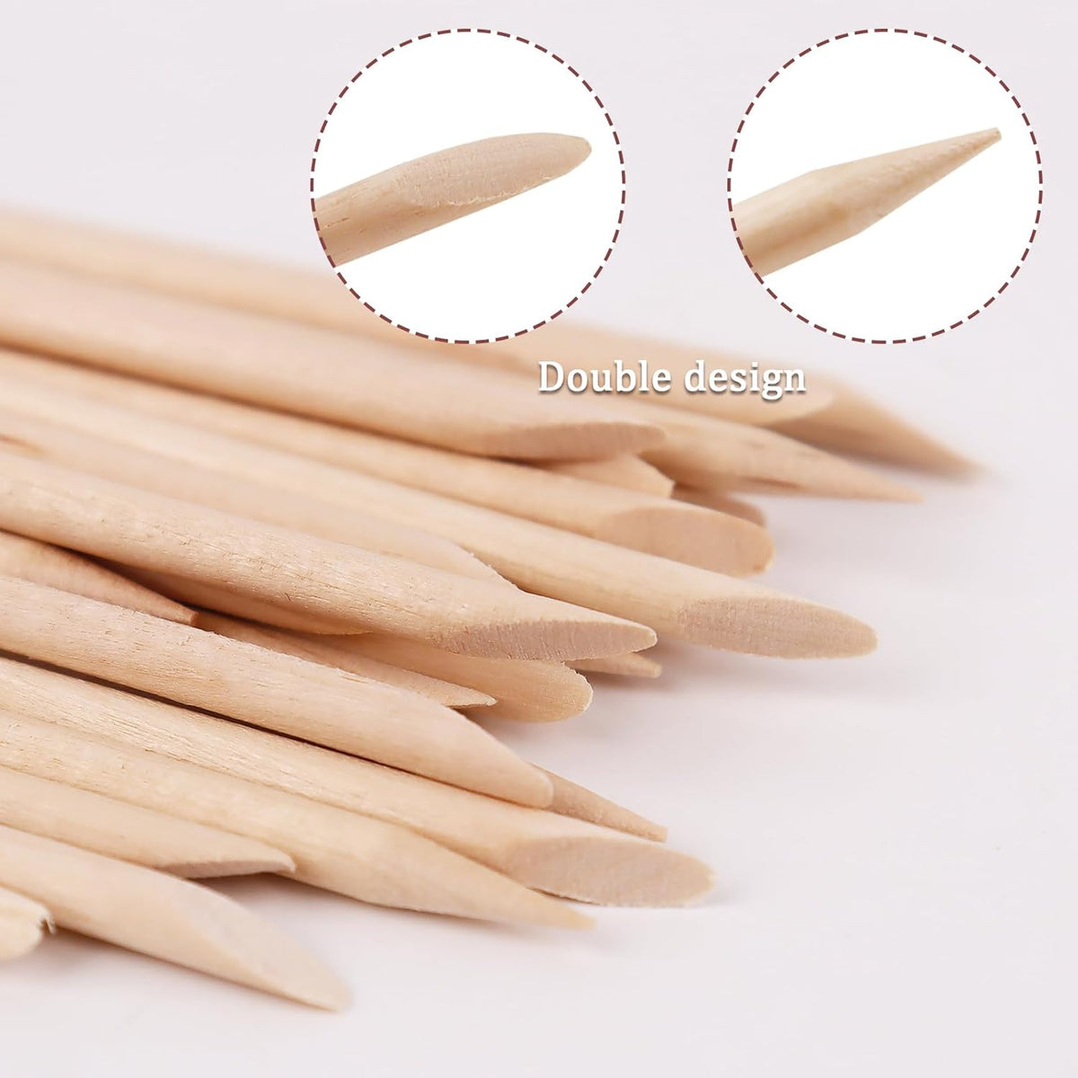 300 Pcs 4.5 Inch Orange Wooden Cuticle Pusher Sticks, Double-Sided Professional Manicure and