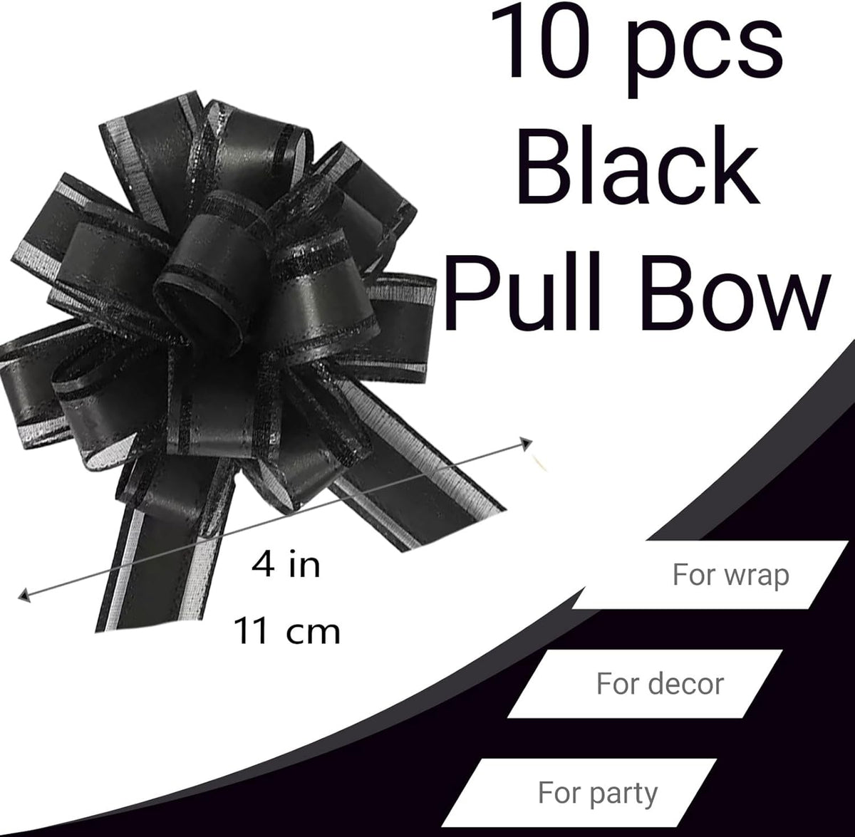Small Pull Bows, 10 PCS 4 Inch Black Gift Bows for Wrapping,Basket, Wedding,Birthday Party,Flower