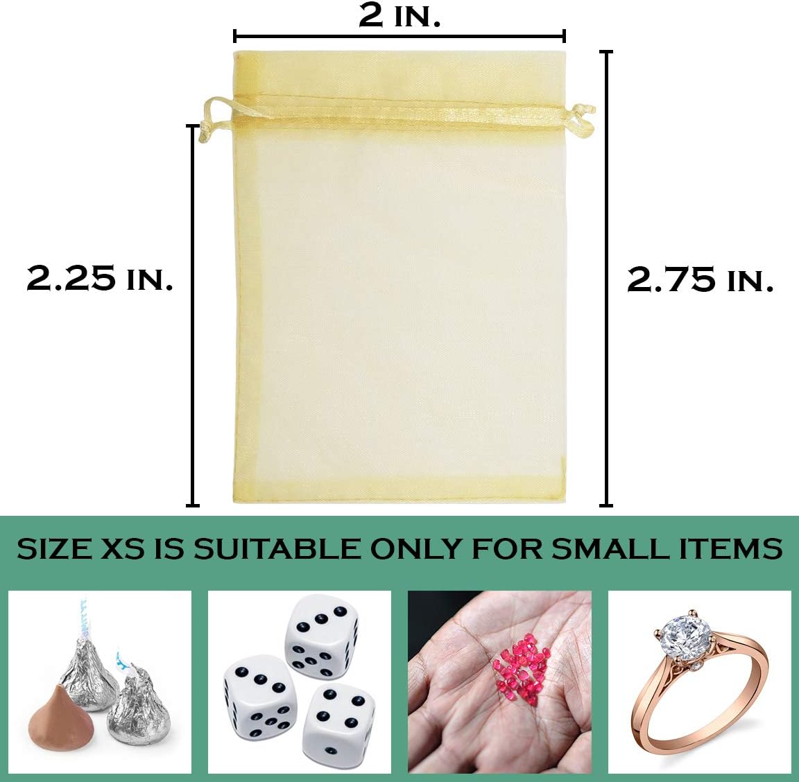 TheDisplayGuys 48-Pack 2" x 2-3/4" Gold Sheer Organza Gift Bags with Drawstring, Jewelry Candy