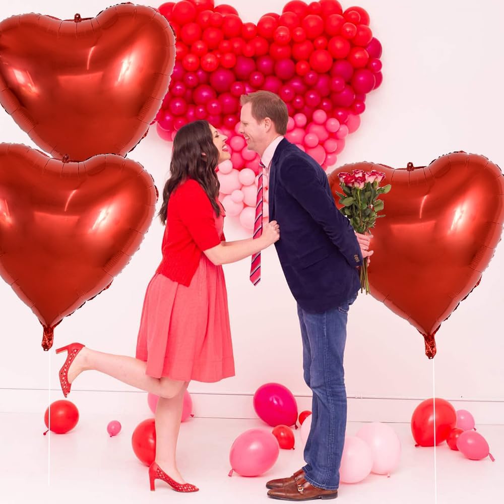 TONIFUL 6Pcs 32 Inch Red Heart Balloons Valentine’s Day Heart Shape Foil Mylar Balloons Decoration