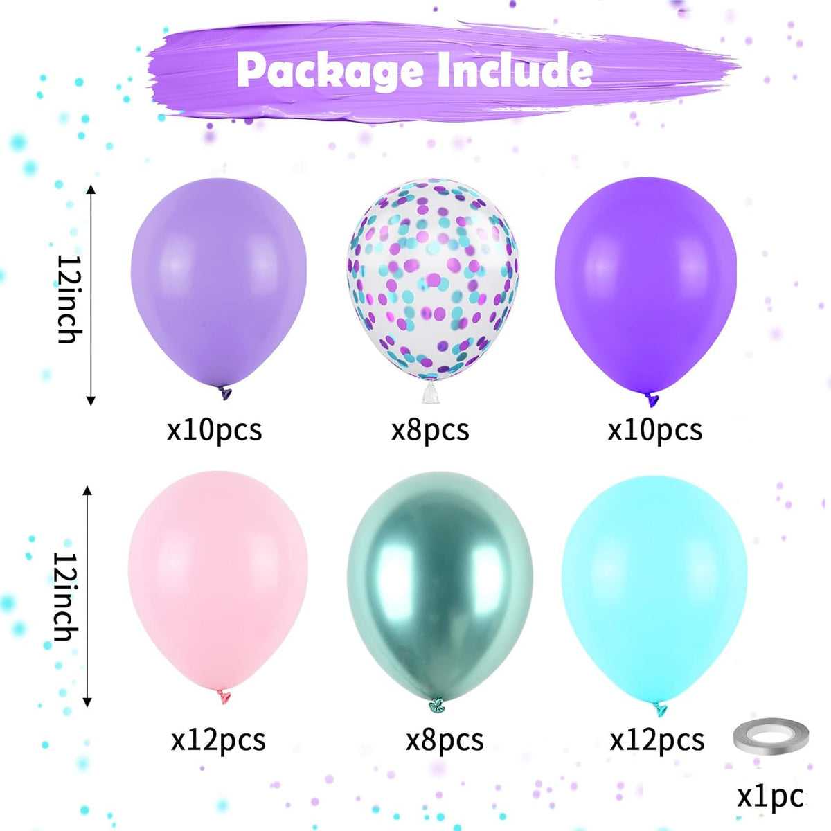 Mermaid Balloons, Purple and Teal Balloon Pastel Pink and Purple Party Decorations Metallic Green