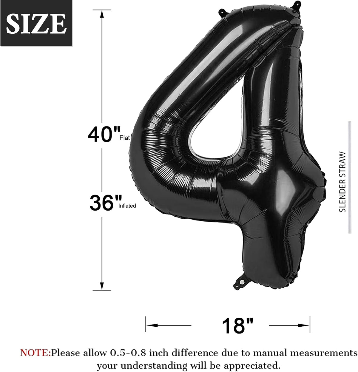 40 Inch Black Number Balloon 0-9(Zero-Nine), Big Size Happy Birthday Balloon, Foil Helium Big