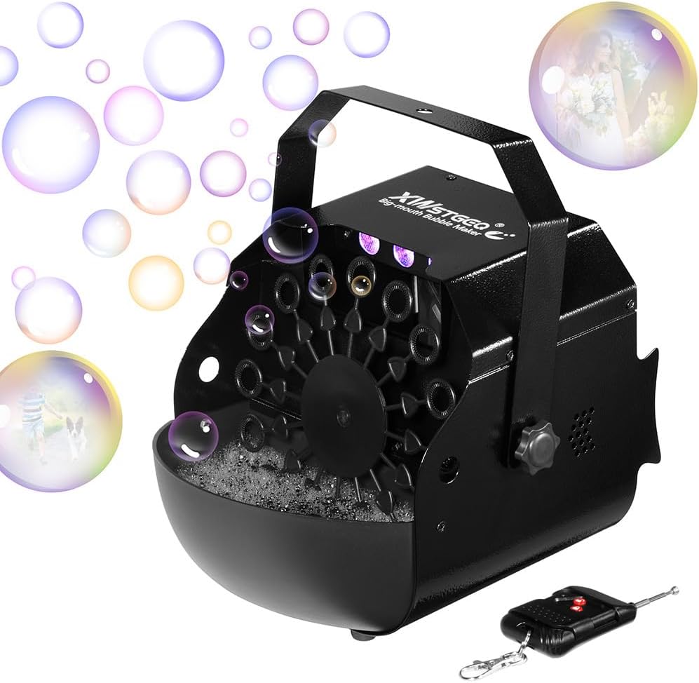 Stage Bubble Machine with Lights, Wireless Remote - Perfect for Weddings, Commercial Performances