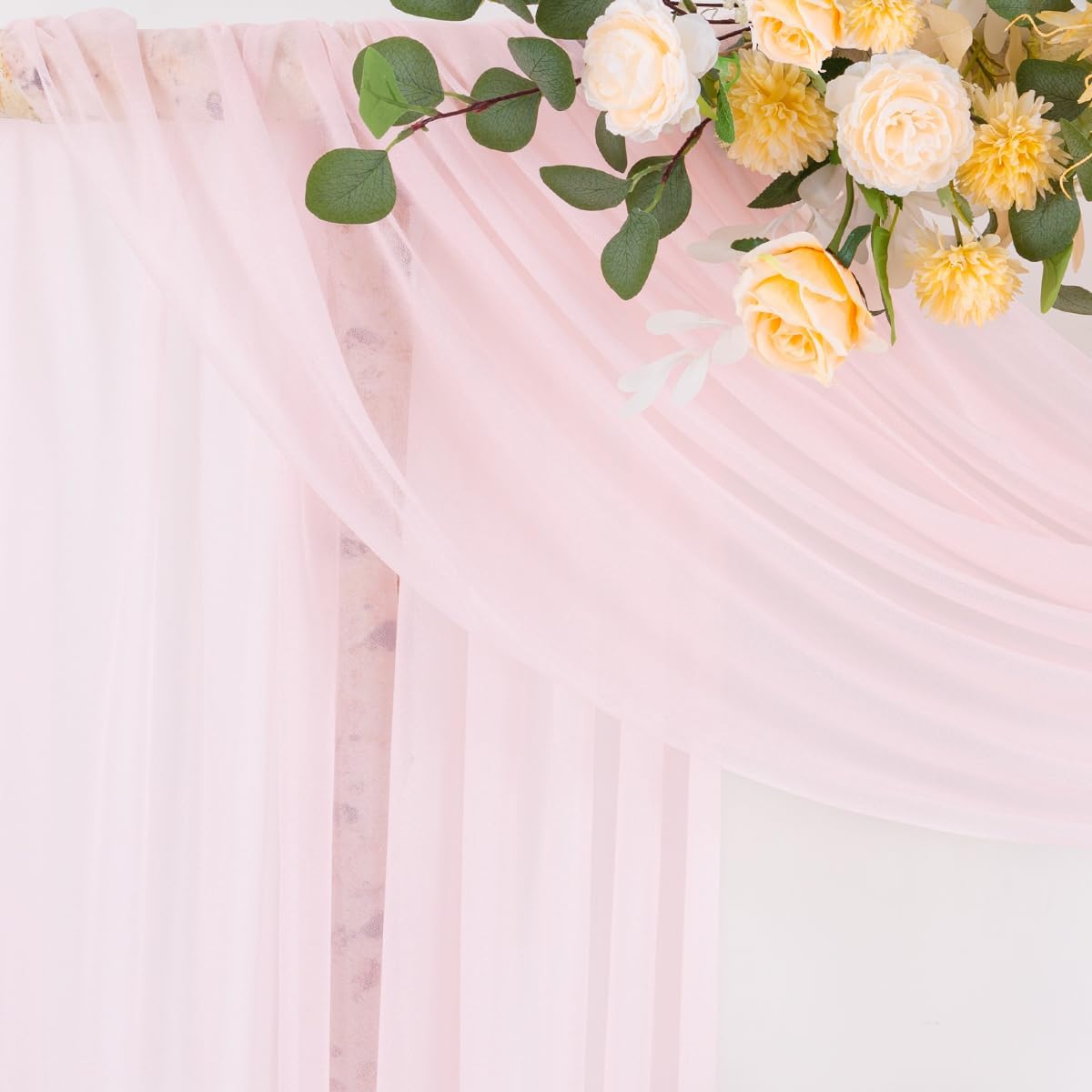 Socomi Blush Pink Wedding Arch Draping Fabric 29" x 20Ft 4 Panels Sheer Outdoor Curtain Drapes