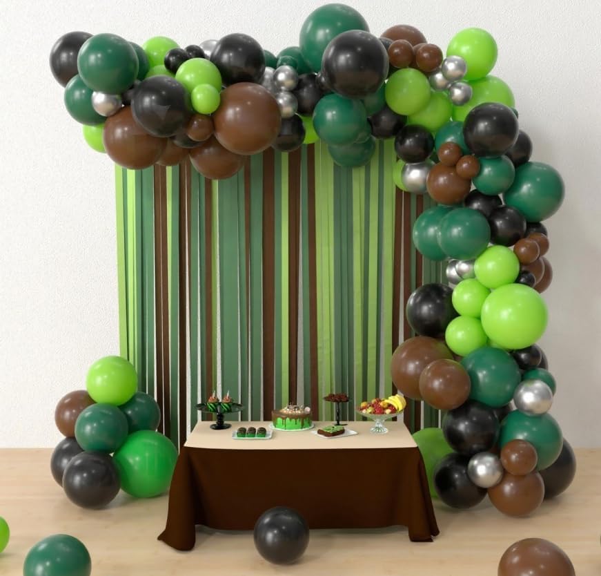 Paready Green and Brown Balloons, 50 Pcs Dark Green Black Confetti Balloon Retro Coffee Metallic