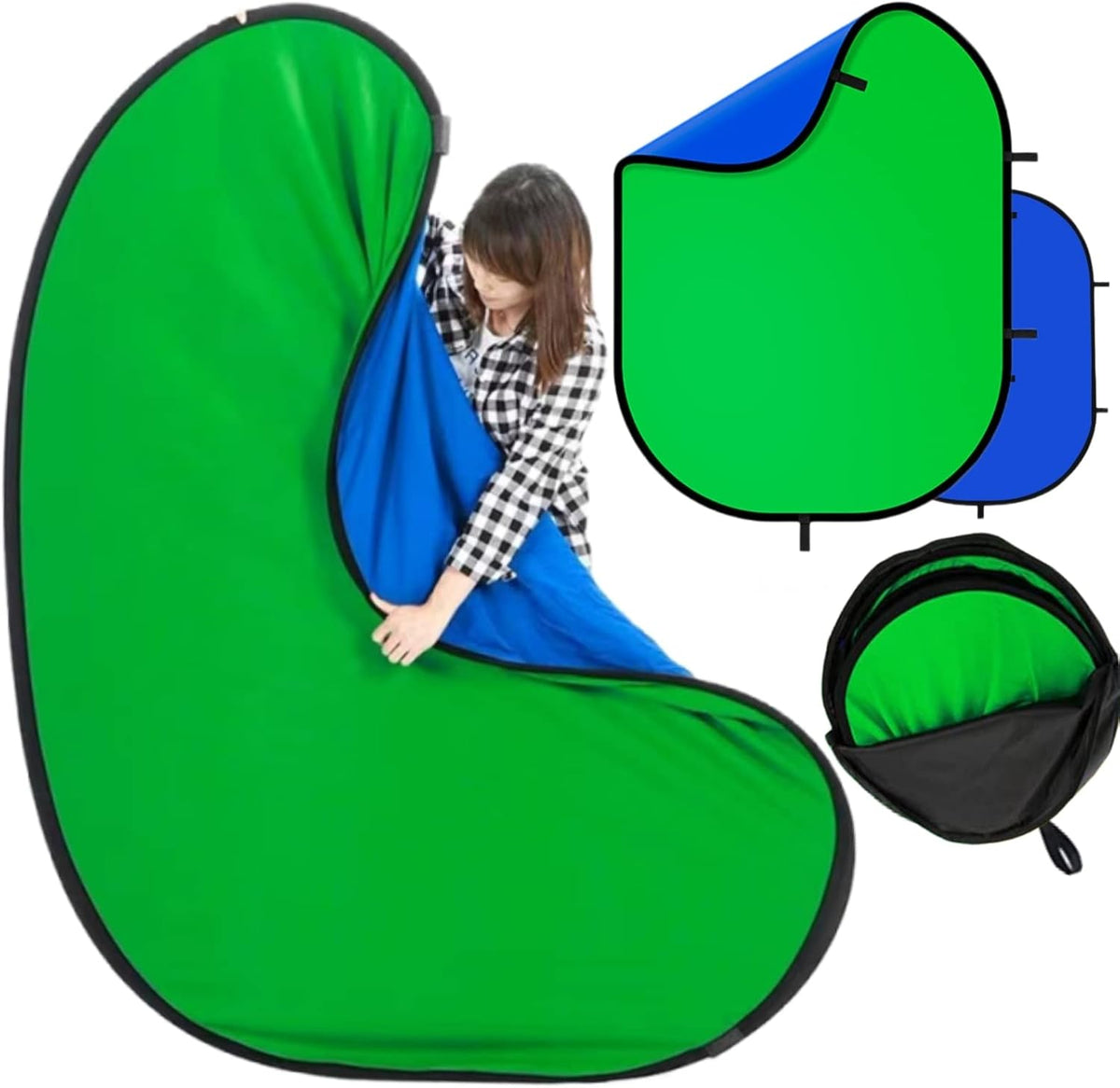 Blue Green Screen Backdrop Double Sided Collapsible Greenscreen Backdrop with Carrying Bag,Portable