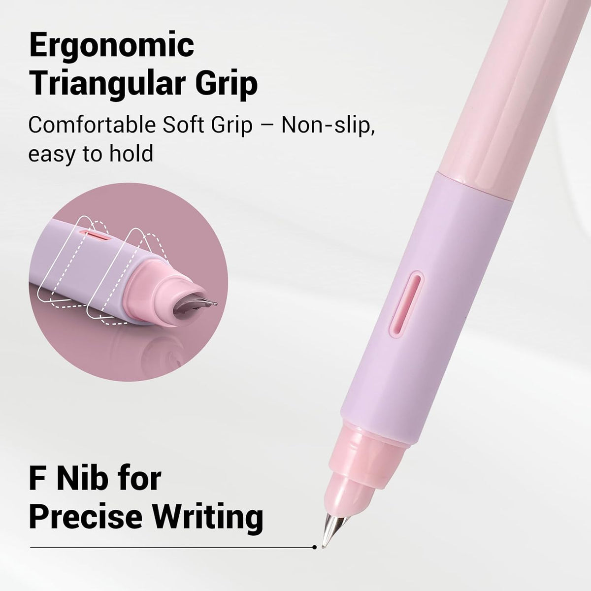 WRITECH Fountain Pen Soft Grip: Fine Nib Black Ink Pen with 3 Ink Cartridges and 1 Replacement Nib