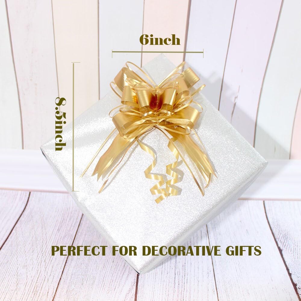 WEWILUCK Bows for Gift Wrapping, Gold Bows for Gifts, Presents, Gift Baskets, Large Bow for