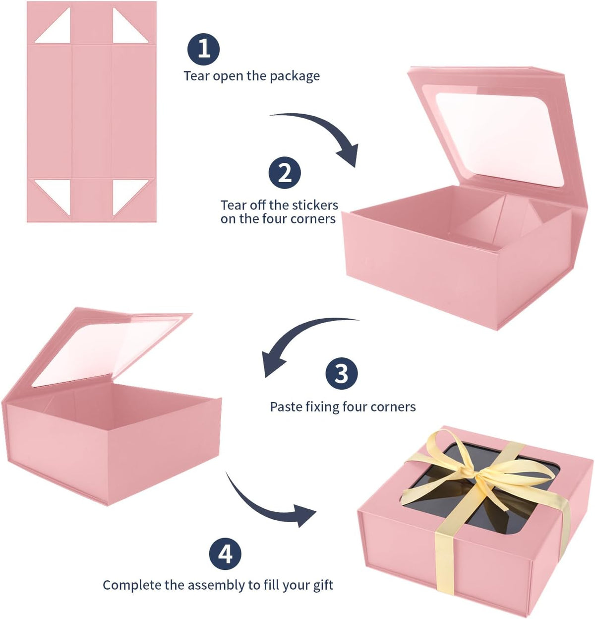TIACABO Pink Gift Box with Window,7.5"x7.5"x3.1" Bridesmaid Boxe for Gifts Giving,Birthday Gift