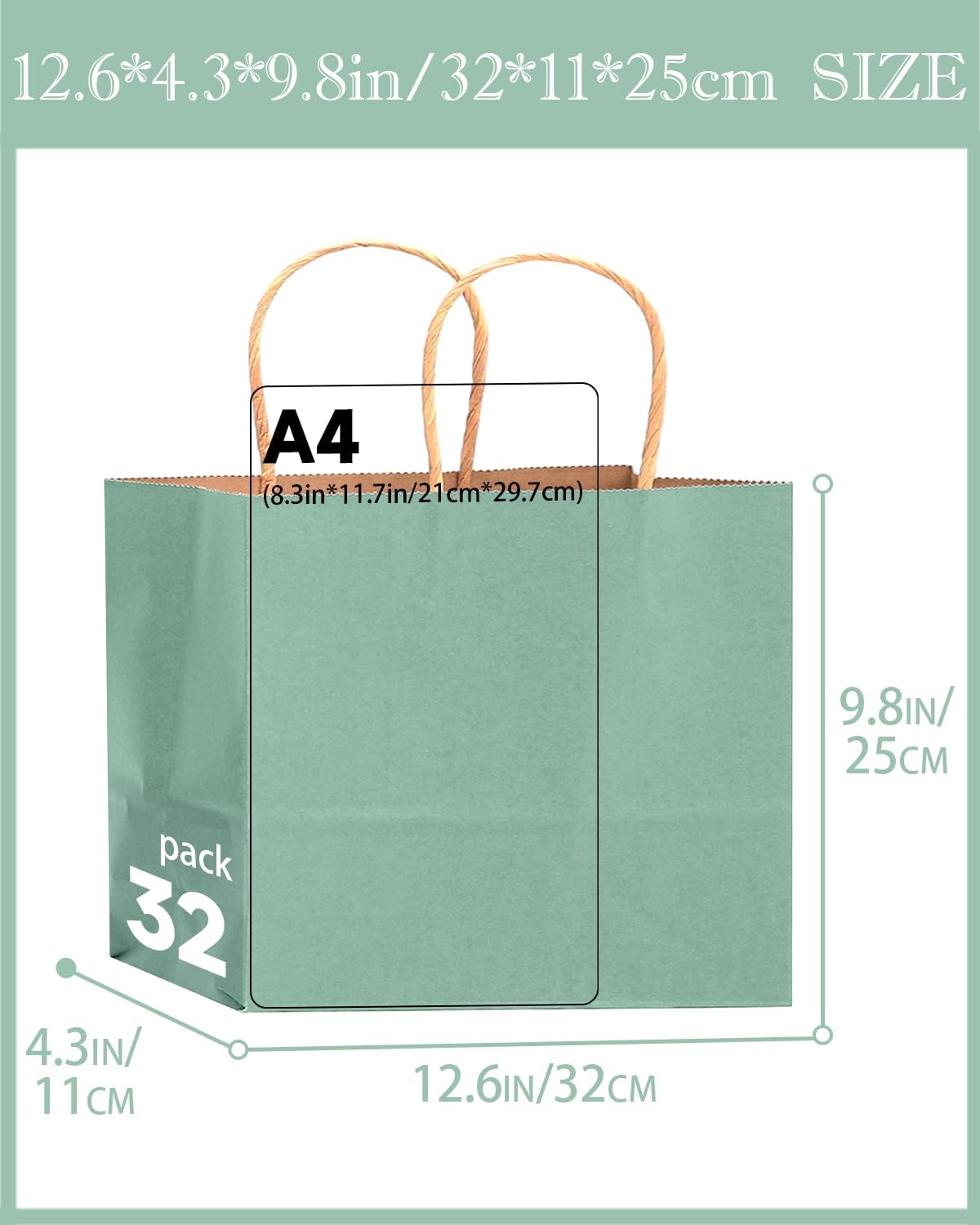 qiqee 100PCS Large Gift Bag with Handles Bulk 13"x4.5"x10" Gift Bags Kraft Light Blue Multiple Uses