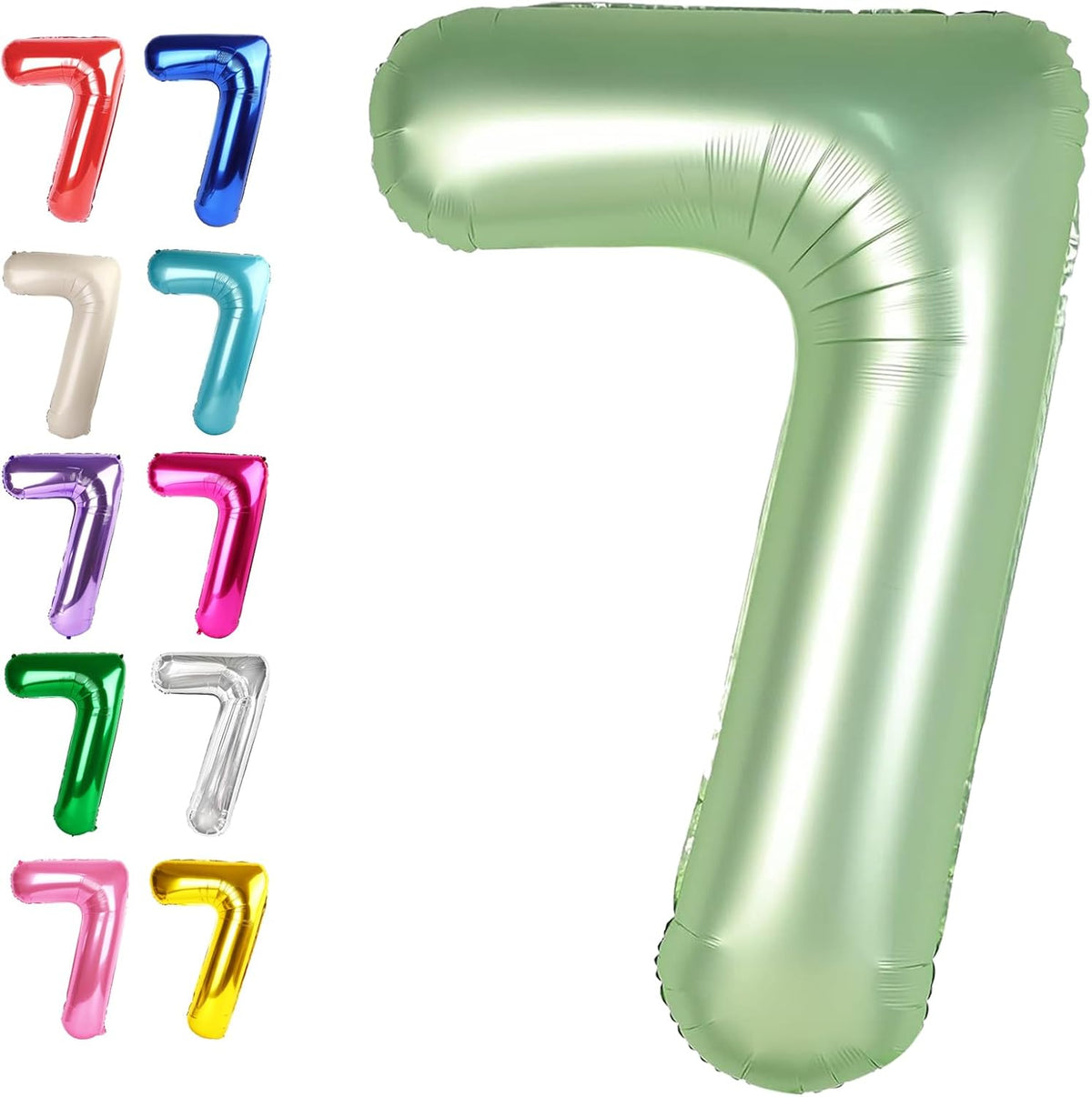 Digital Number 7 Sage Green Birthday Balloon 40 Inch, Foil Balloons for 7 17 27 70 77 Party