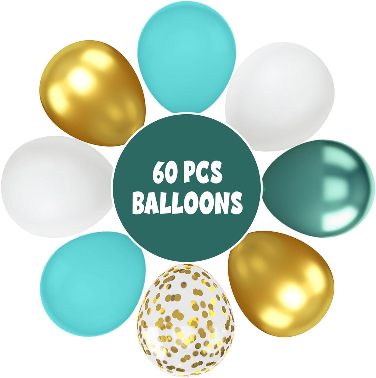 FunHot Teal Balloons, 60 Pcs Gold Turquoise Balloons, 12 Inch Metallic Gold Dark Green Gold