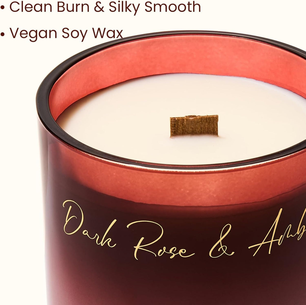 M&SENSE 16.6oz Natural Soy Large Jar Candle with Wooden Wick | Dark Rose Amber Scent | 95-Hour Burn