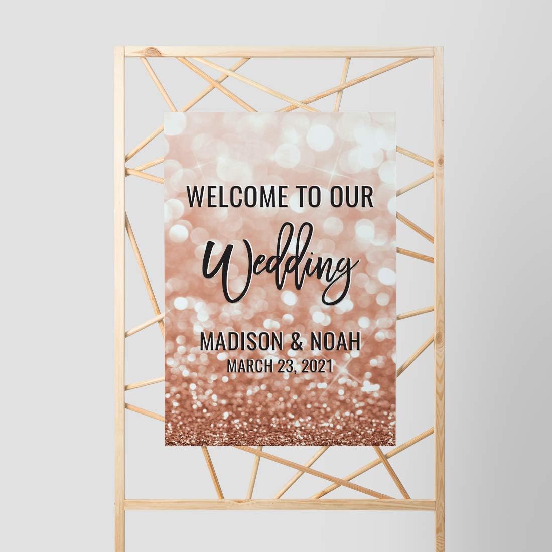 Andaz Press Personalized Extra Large Wedding Easel Board Party Sign, 12x18-inch, Glitzy Faux Rose