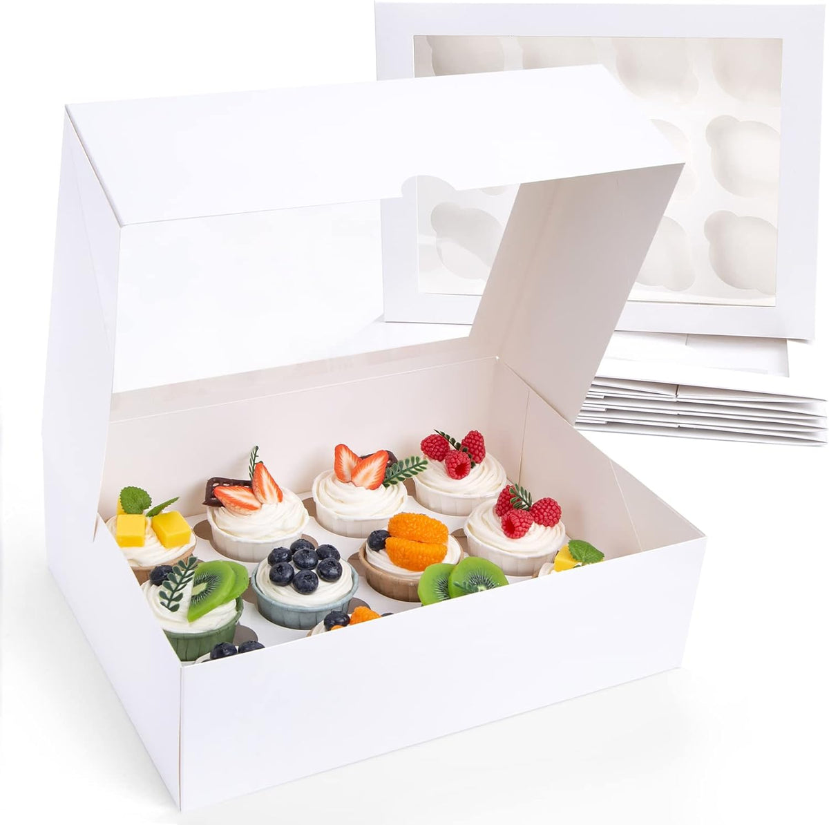 VGOODALL 12 Count Cupcake Boxes, 6PCS Cupcake Container with Window Boxes Holding 72 Pastry Box for