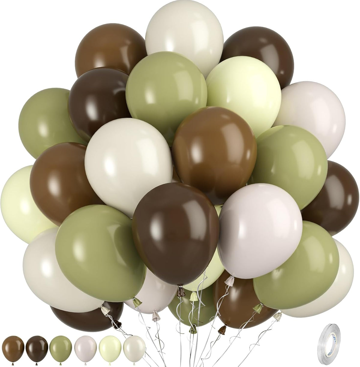 Sage Green and Brown Balloons, 50pcs Green Brown White Balloons, Coffee Beige Ivory Sand White