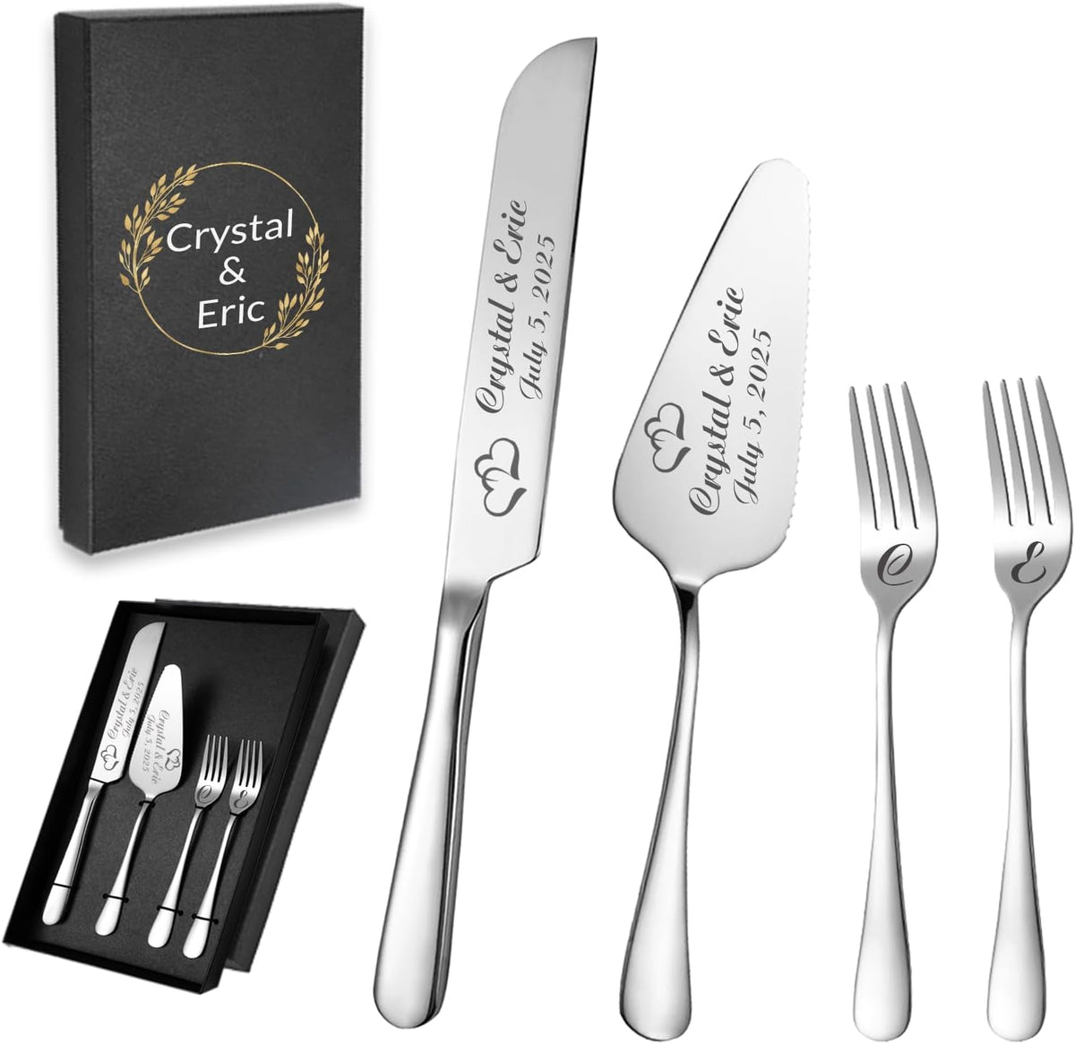 Personalized Wedding Cake Knife and Server Set, Custom Names Cake Cutting Set with Stainless Steel