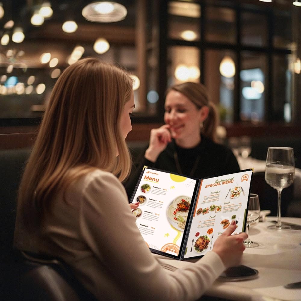 Goodsmart Restaurant Menu Covers - 25 Pack Black 8.5" x 11", 3-Page/6-View, Side-Loading Vinyl Menu