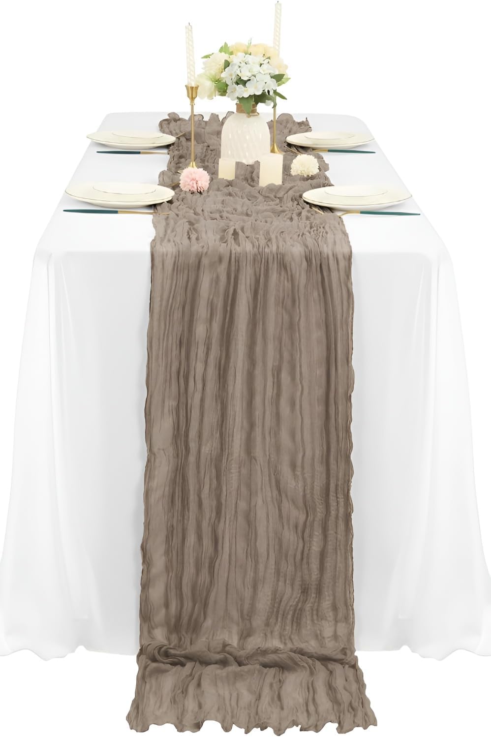 6Pcs Khaki Cheesecloth Table Runner 120 Inch10FT Nude Rustic Boho Cheesecloth Table Runnerfor