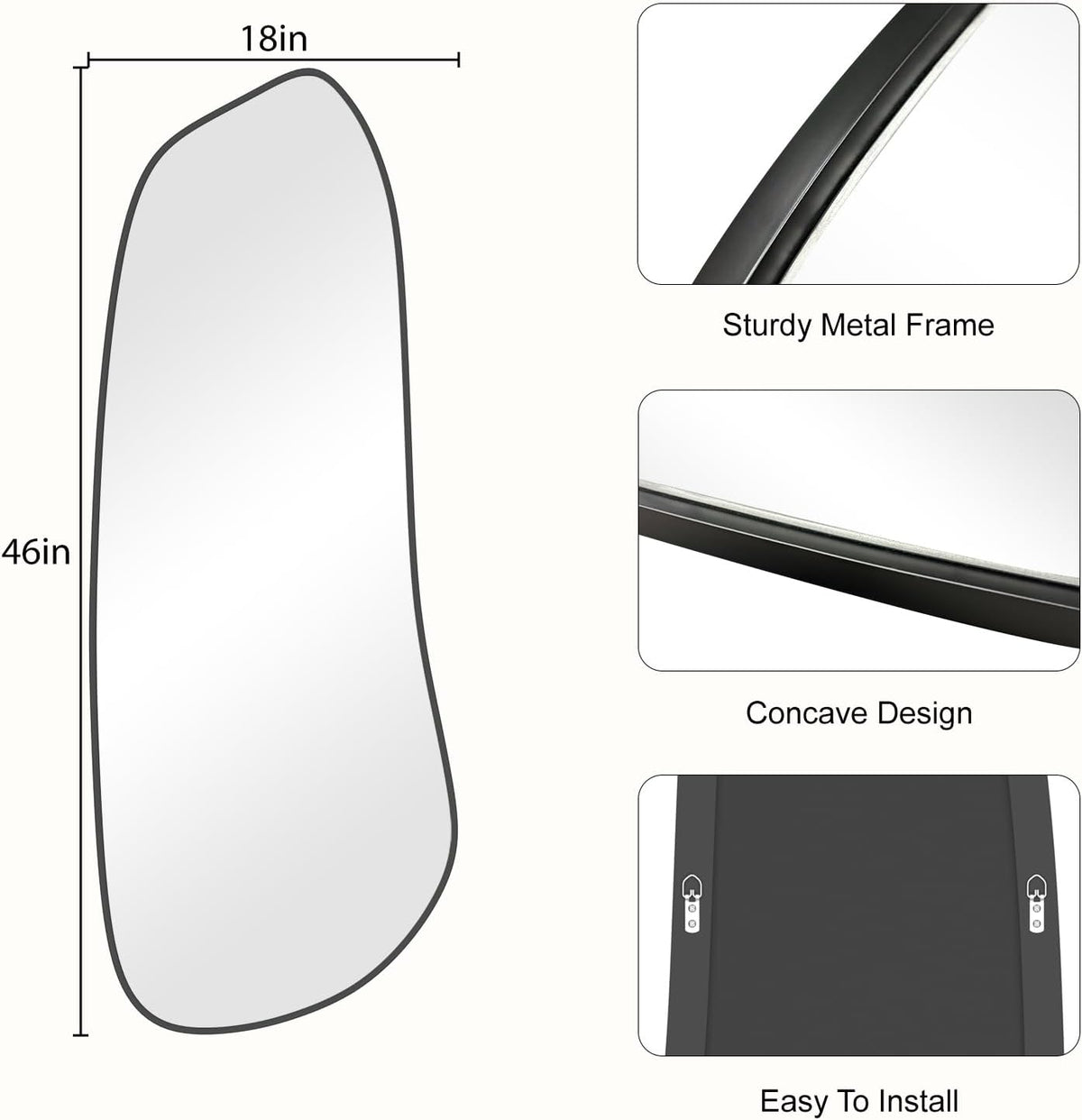 WallBeyond Irregular Wall Mirror, Asymmetrical Mirror Wall Mounted with Black Framed for Living