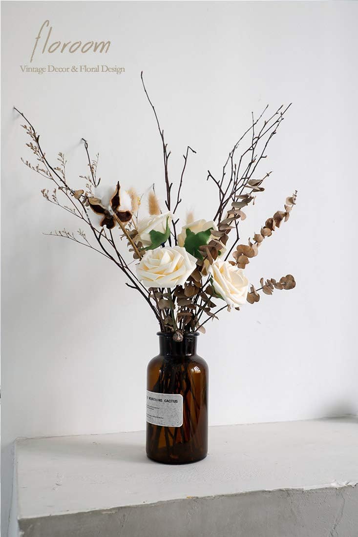 Floroom Artificial Flowers 50pcs Real Looking Cream Foam Fake Roses with Stems for DIY Wedding