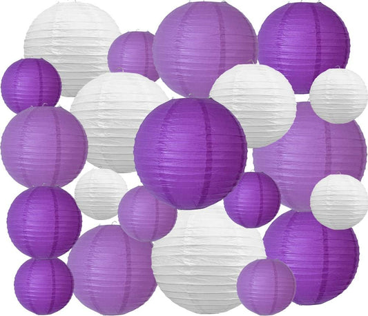 BEISHIDA 21 Pcs Lavender Purple White Round Paper Lanterns Decorative Hanging Asia Chinese Japanese