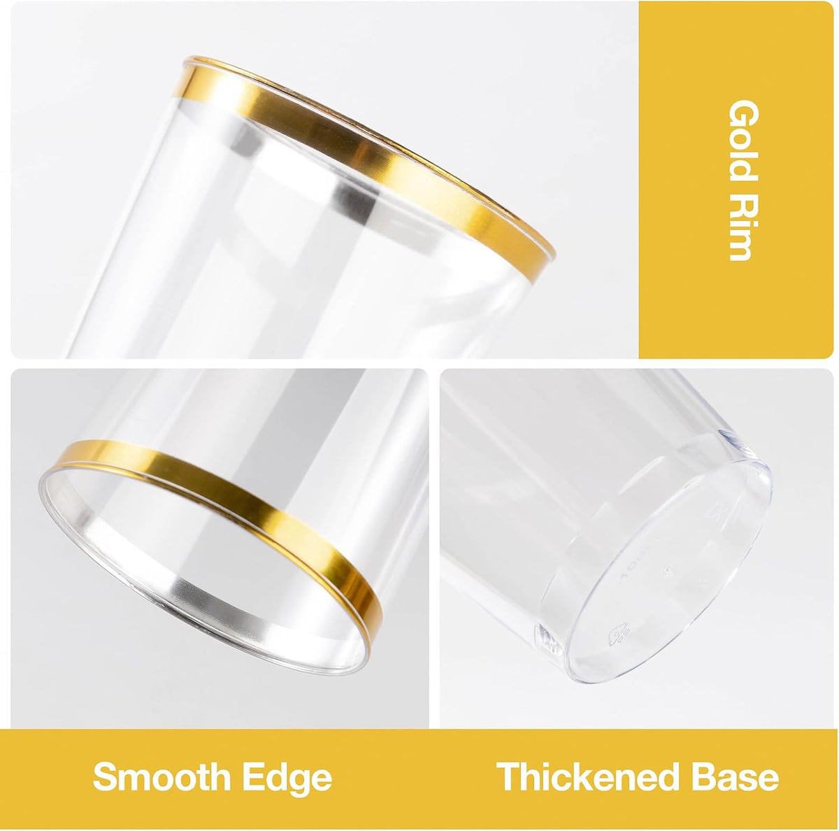 Goodluck 200PCS 12oz Gold Plastic Cups for Party, Disposable Gold Rim Cups, Plastic Cocktail