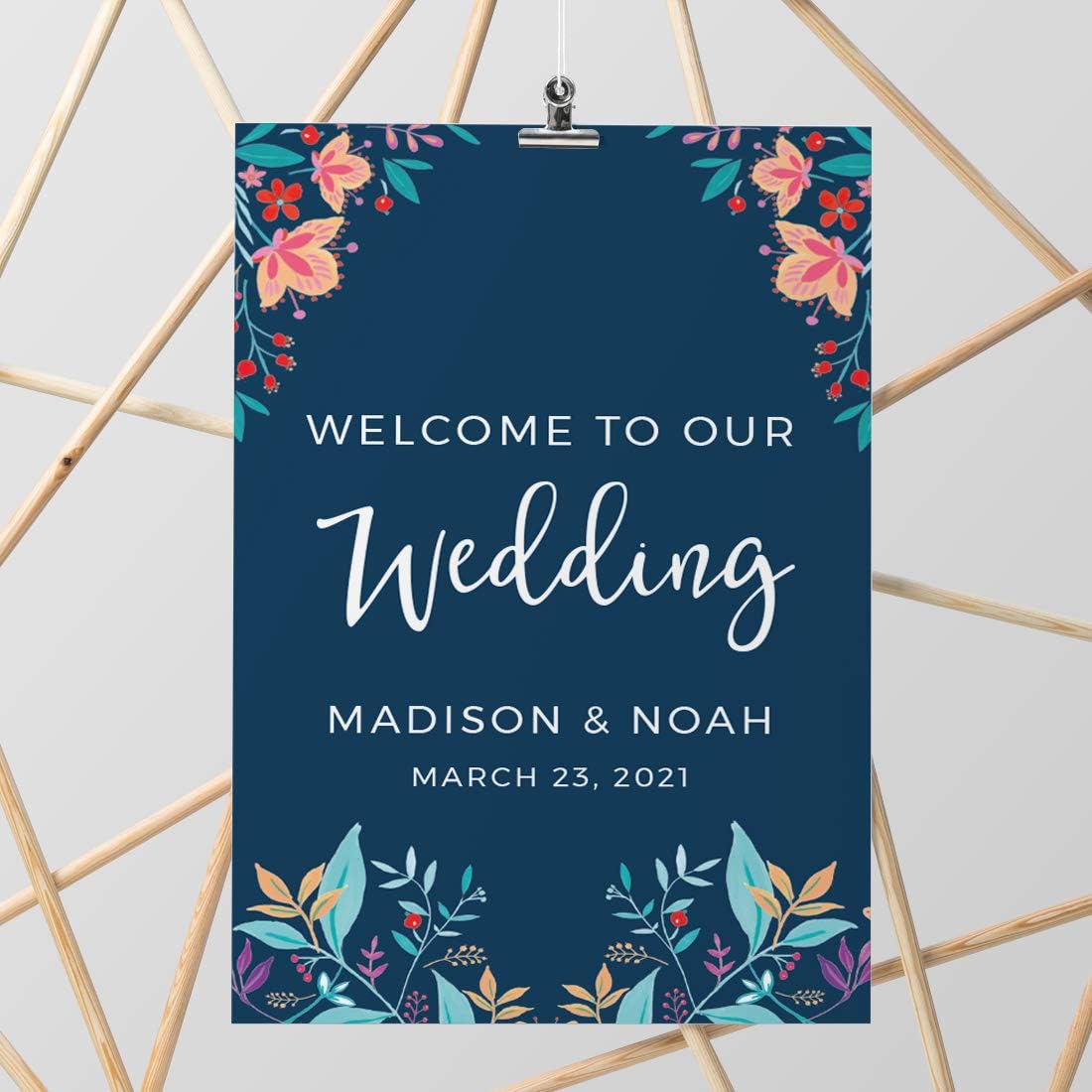 Andaz Press Personalized Extra Large Wedding Easel Board Party Sign, 12x18-inch, Vintage Bohemian