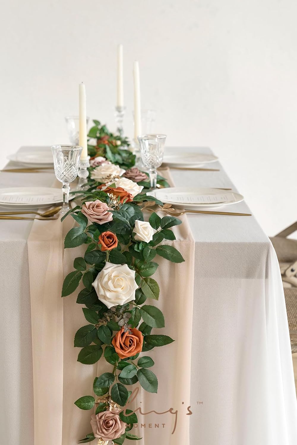 Ling's moment 5FT Artificial Flower Garland Rust Rose Leaves Floral Garland Ivory Arch Flowers Vine
