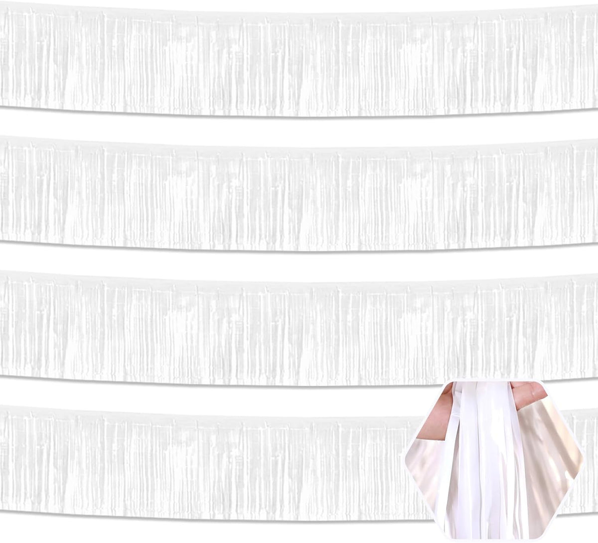 4 Pack 10 Feet White Foil Fringe Garland Metallic Tinsel Streamers Banner Wall Hanging Curtain