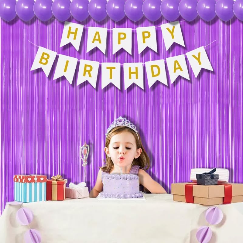 BRAVESHINE Tinsel Photo Backdrop Curtains - 2Pcs 3.2x8.2ft Pastel Purple Foil Fringe Streamer