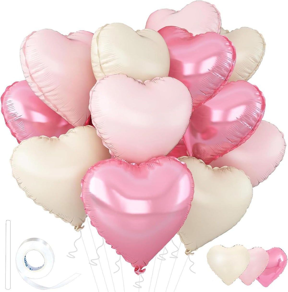 Pink Heart Balloons,18inch Bright Pink Heart Shaped Foil Balloons & Pastel White Helium Mylar