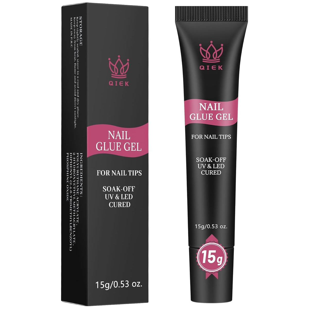 Nail Tips Gel Glue 15g - Lamp Curing Solid Nail Glue for False Acrylic Nails, Crystal Clear Long