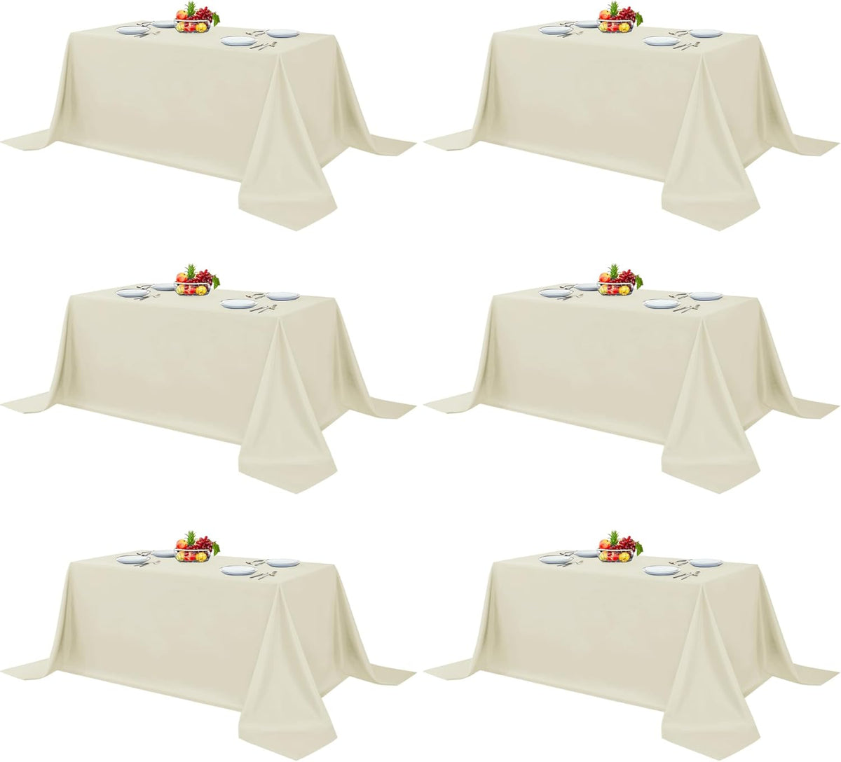 Fitable Ivory Rectangle Table Clothes, 6 Pack - 90 x 156 Inch - Reusable and Washable Tablecloths