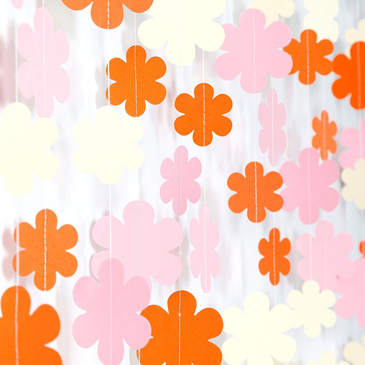 Orange-Pink Fall Party-Decorations Streamers-Garland - 52ft Boho Flower Hanging Paper Banner
