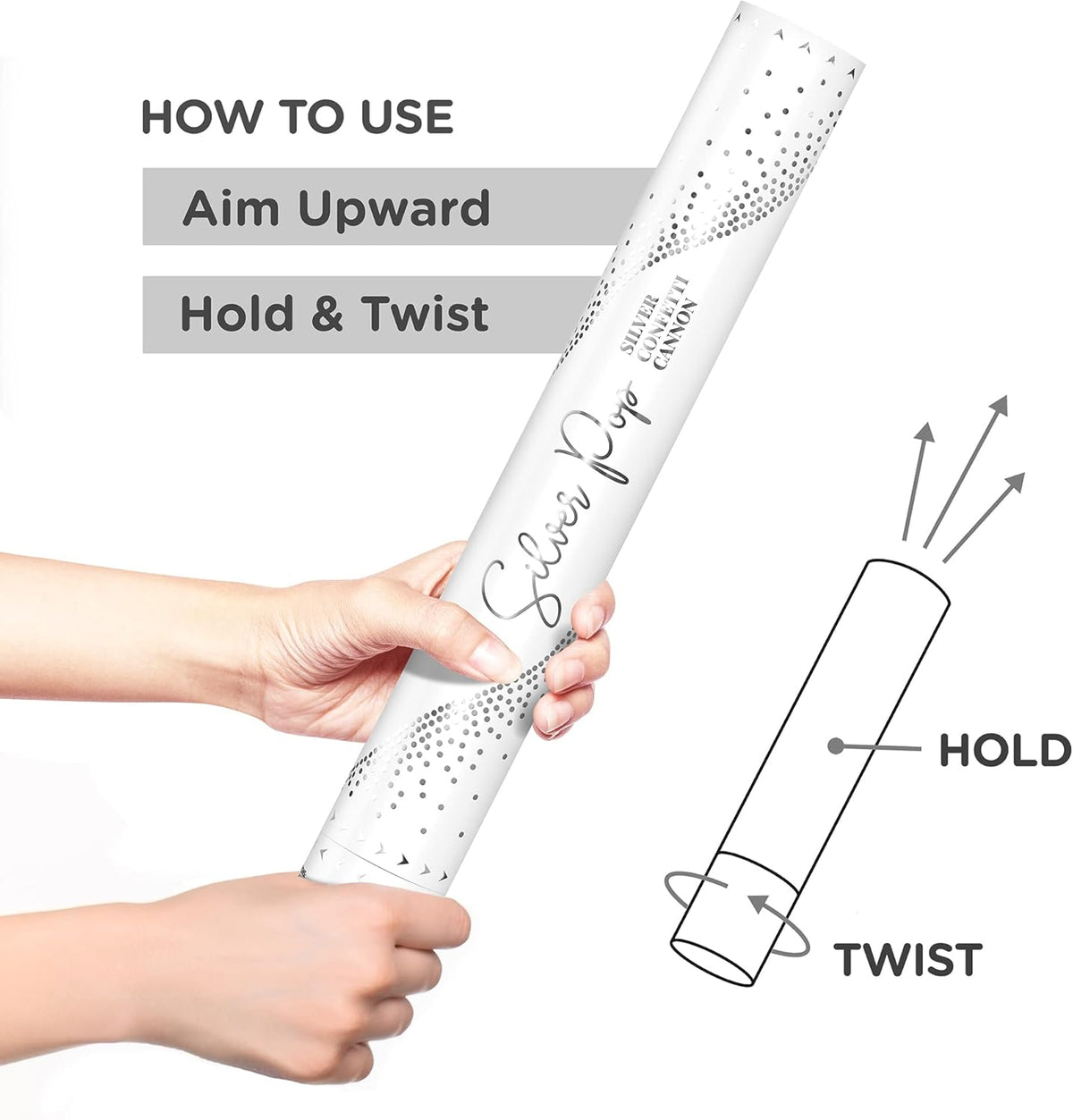 SILVER Confetti Poppers - 16" BIODEGRADABLE SILVER Confetti Cannon (Silver Party